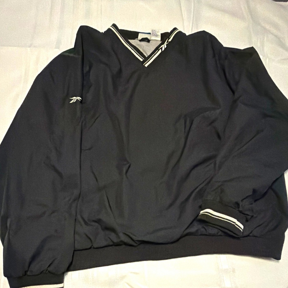 Reebok Vintage Windbreaker Pullover V-Neck Black White Striped XXL RN69421
